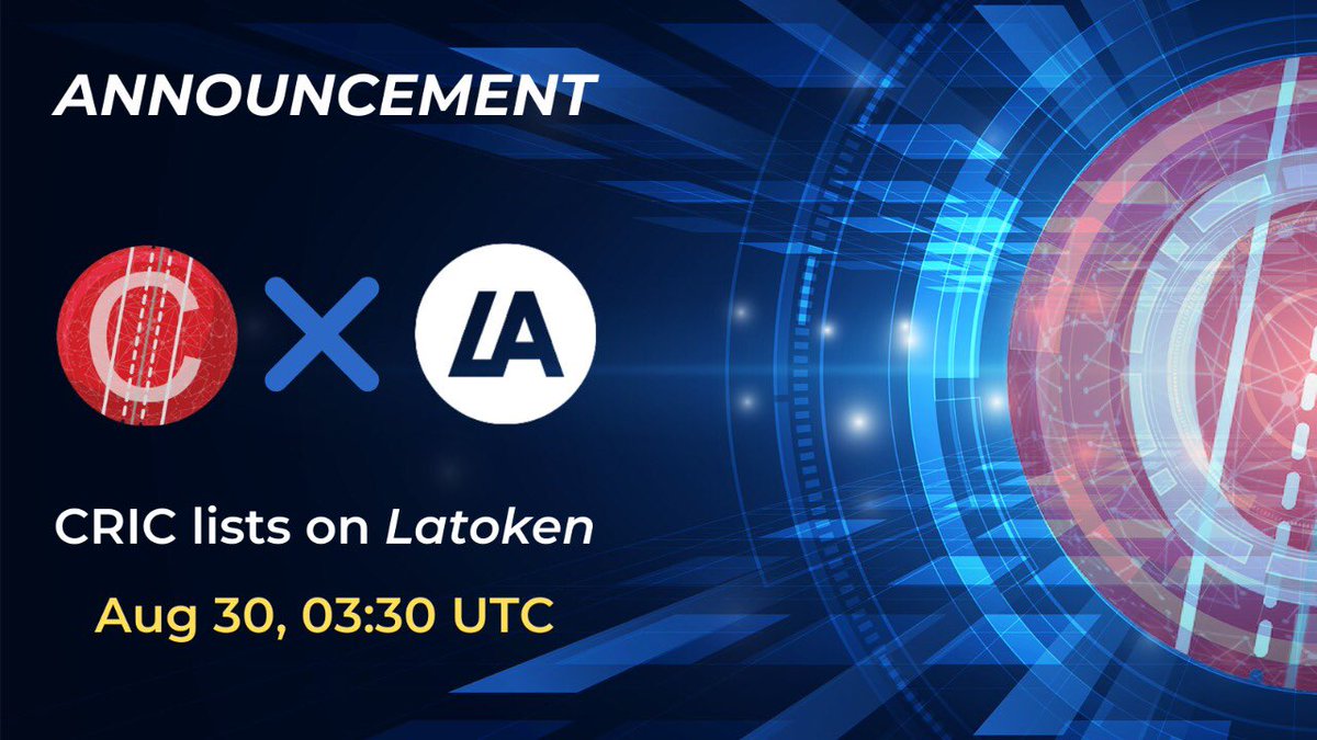 Cricket.Foundation is pleased to announce the listing of $CRIC token on Latoken.com which is one of the top exchanges! 

Mark your calendars 🗓
30th August 2021 at 03:30 UTC

#jointherevolution #cricket #crypto