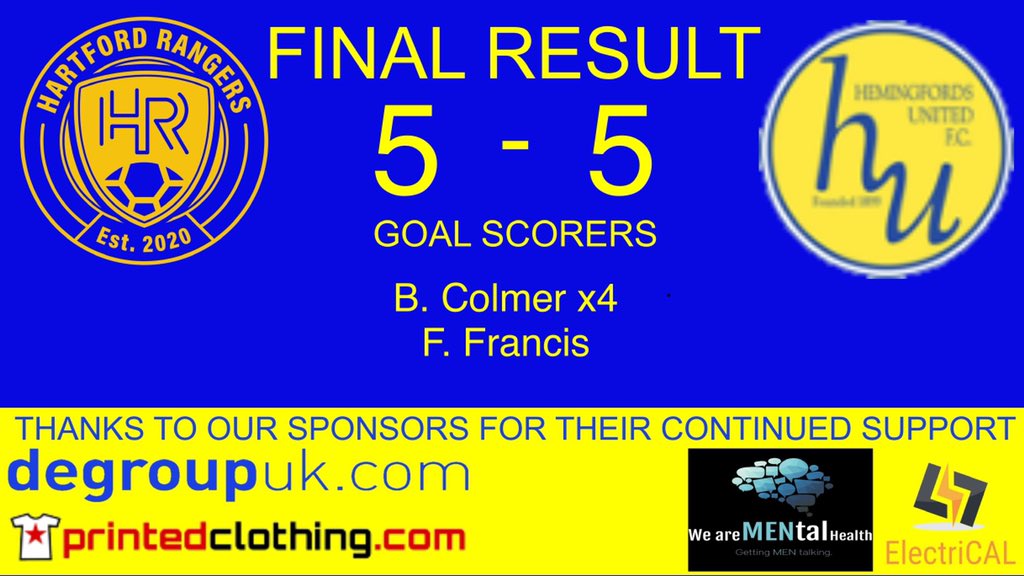 A 10 goal thriller tonight against <a href="/HemUtdFC/">Hemingfords Utd FC</a> Res with it ending in a draw. Some great goals scored by both sides. That’s us finished for preseason ready for the league to start next weekend. 
Goals from
<a href="/bencolmer11/">Ben Colmer</a> 
<a href="/freddiefrancis_/">Freddie 🦁</a> 

@SatSportUK 
<a href="/squeezefootball/">Squeeze</a>