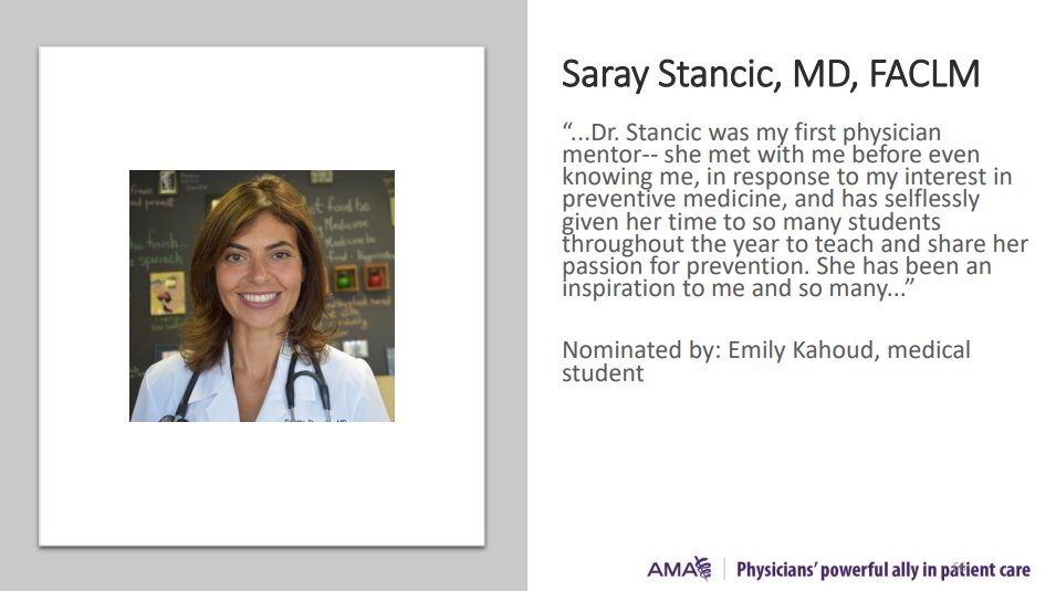 We are thrilled to share that ACLM Fellow, Saray Stancic, MD, DipABLM, FACLM, was acknowledged as an honoree of the <a href="/AmerMedicalAssn/">AMA</a> 2020 Inspiration Award.