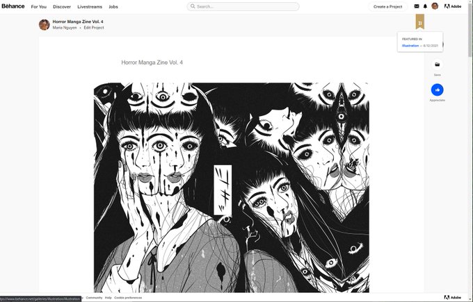 oh wow, my horror work got a golden bookmark (illustration category feature) on behance~ 

ToT 