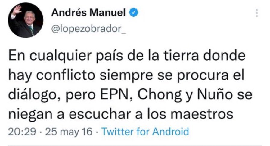 Una vez más el AMLO del 2016 dándole una valiosa lección al AMLO del 2021.