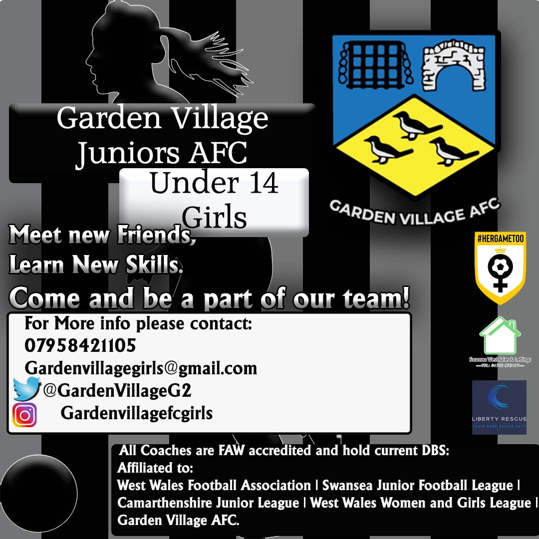 Garden Village U14 Girls are recruiting! If you or your daughter want to join please get in touch.
Thank you all for the support, could you please retweet
<a href="/GardenVillageG2/">Garden Village Girls</a> <a href="/GVladies/">GardenvillageLadies</a> <a href="/GardenVillage12/">Garden Village AFC</a> <a href="/HerGameToo/">Her Game Too</a> @amyclement94 <a href="/LibertyRescue/">Liberty Rescue</a> @westwaleslet <a href="/gimAndrew/">Andrew Gimblett</a> <a href="/westwaleswgl/">Perago | West Wales Women & Girls League</a>
