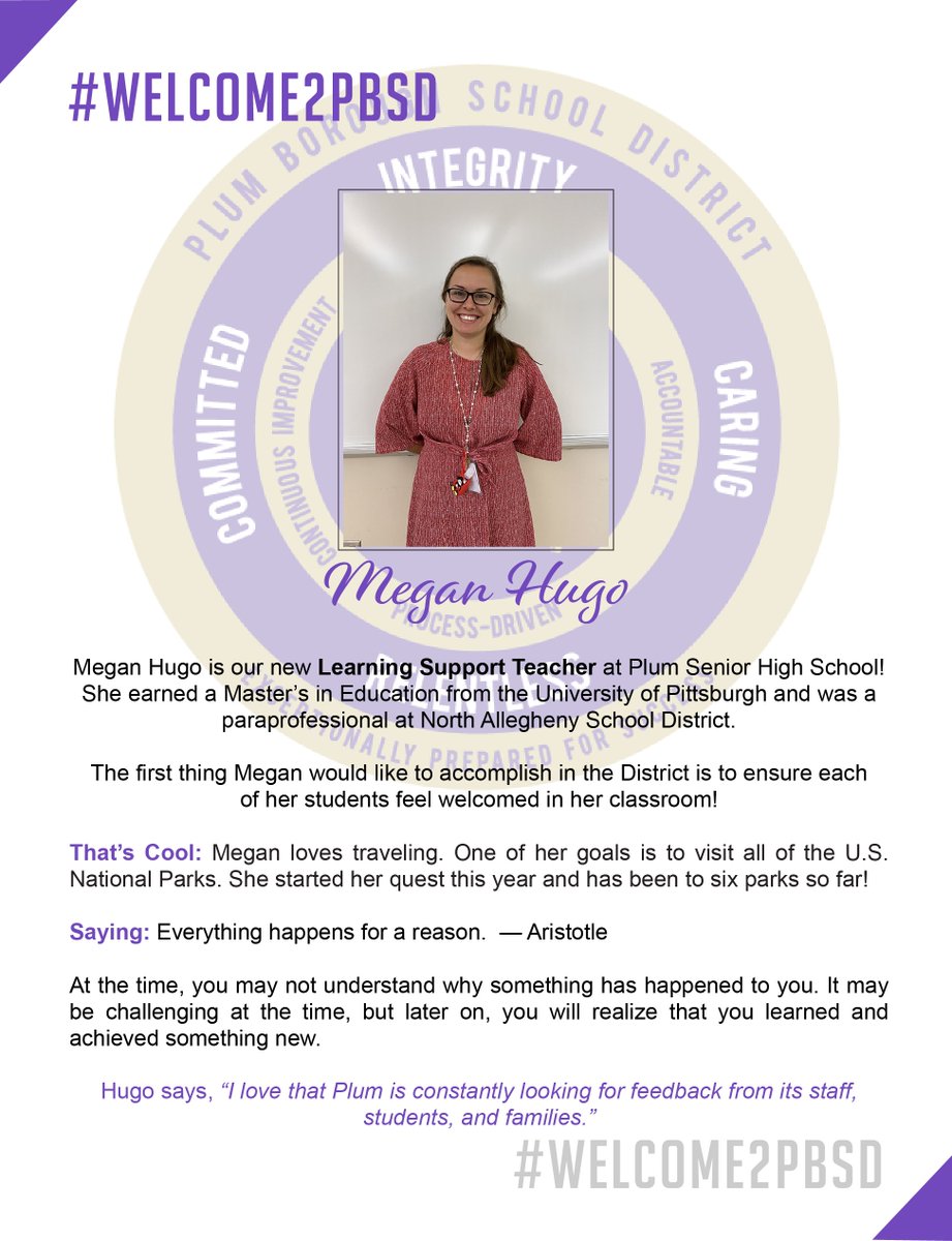 #Welcome2PBSD Megan Hugo! @pbsdsupt <a href="/DrRickWalsh/">Dr. Rick Walsh</a> <a href="/DeniseLSedlacek/">Denise L. Sedlacek</a> <a href="/fishellj/">Joe Fishell</a> <a href="/DrBoyers/">Ashley Boyers, Ed.D</a> <a href="/HPEPBSD/">Fran Sciullo, D.Ed.</a> <a href="/MariaFajt/">Maria Fajt</a> @JKPlum1 <a href="/MrsGestrich/">Mrs. Gestrich</a> <a href="/PlumTeachers/">Plum Teachers</a> #PlumLearns