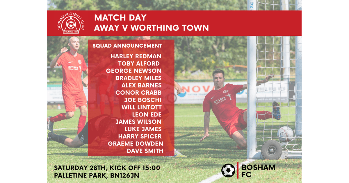 BoshamFC's tweet image. Squad News for away fixture v Worthing Town.
A tough fixture away to Worthing Town - Saturday 28th August at Pallentine Park.
boshamfc.co.uk/news/squad-new…