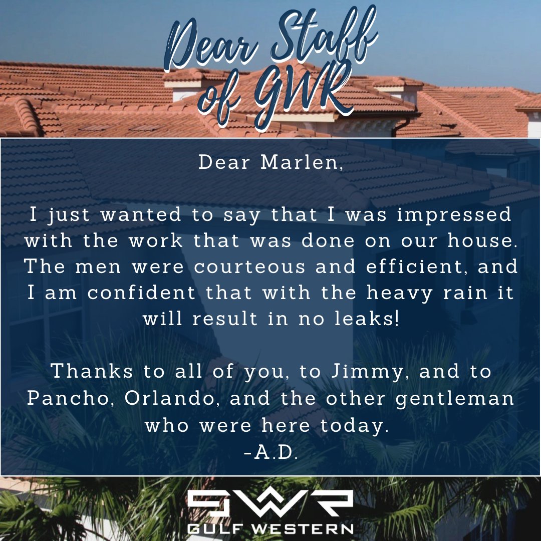 GWR_GulfWestern's tweet photo. Thank you A.D. We appreciate the feedback!
Southwest: 239-949-9200
Central: 407-930-6726
.
.
#florida #appreciate #roof #solar #gutters #aluminum #solarflorida #environmental #florida #orlando #naplesflorida #fortmyers #bradenton #Marcoisland #fortmyers #LeeCounty #CollierCounty https://t.co/1sLeEpCx5D