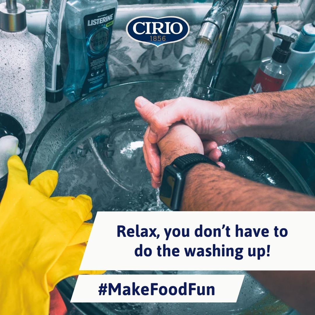 CirioUK's tweet photo. Relax, you don't have to do the washing. Enjoy your meal and put your feet up before you jump into anything else #MakeFoodFun https://t.co/DRCxkknAb3