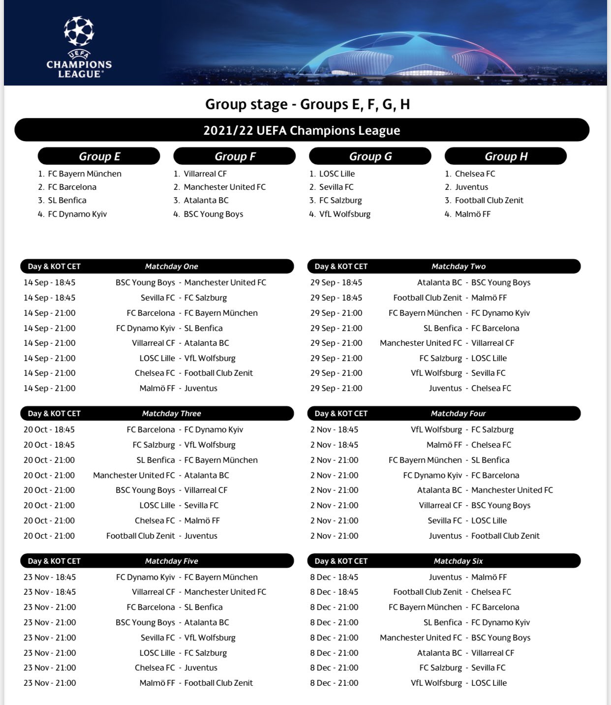 Carrusel Deportivo on Twitter: "⏰ CONFIRMADOS los horarios para los partidos de la fase grupos la @ChampionsLeague 📋 Aquí tienes el calendario completo de la primera fase de esta