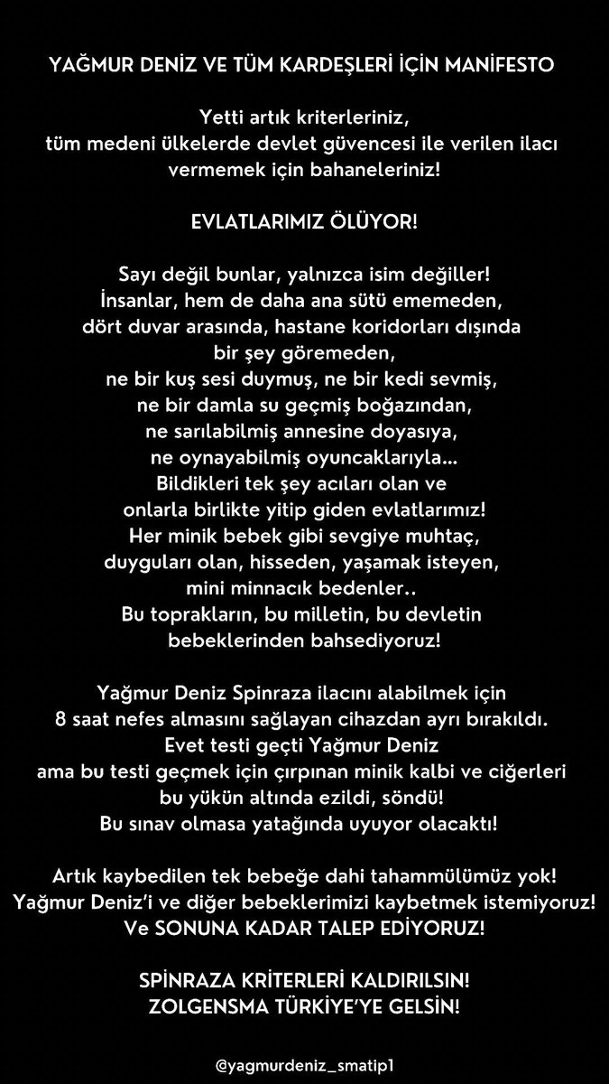 SPİNRAZA KRİTERLERİ KALDIRILSIN!
ZOLGENSMA TÜRKİYE’YE GELSİN!