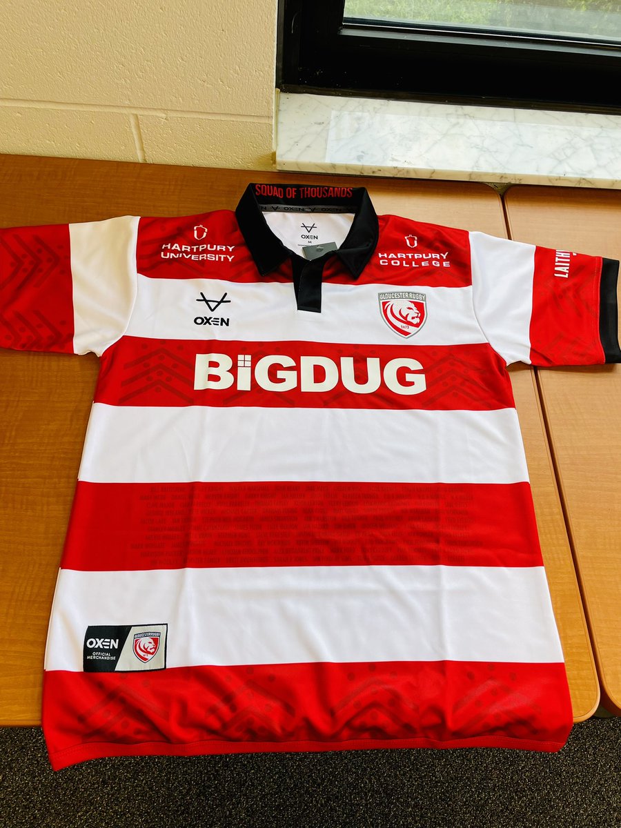 BillBattistone's tweet photo. Look what came in today! When @gloucesterrugby said #SquadofThousands I think having an American from Pittsburgh as the first name on the kit is a good sign that yes, the support base is well and strong! @jam_rugby @UberGlaws @patesy91 #CherryandWhite https://t.co/2eWWYyyVNN