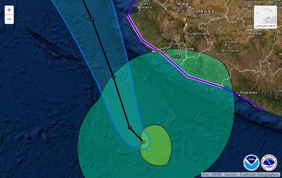 SkyAlertStorm's tweet photo. Tormenta #Nora en próximas horas será huracán, actualmente con vientos de 100 km/h.

Se ubica a más de 300 km al sur-suroeste de Manzanillo, Colima.

⚠️Lluvias fuertes a torrenciales, viento y oleaje elevado se presentarán desde esta noche en costas de Mich, Col y Jal⚠️ https://t.co/lPkSNKNQAE