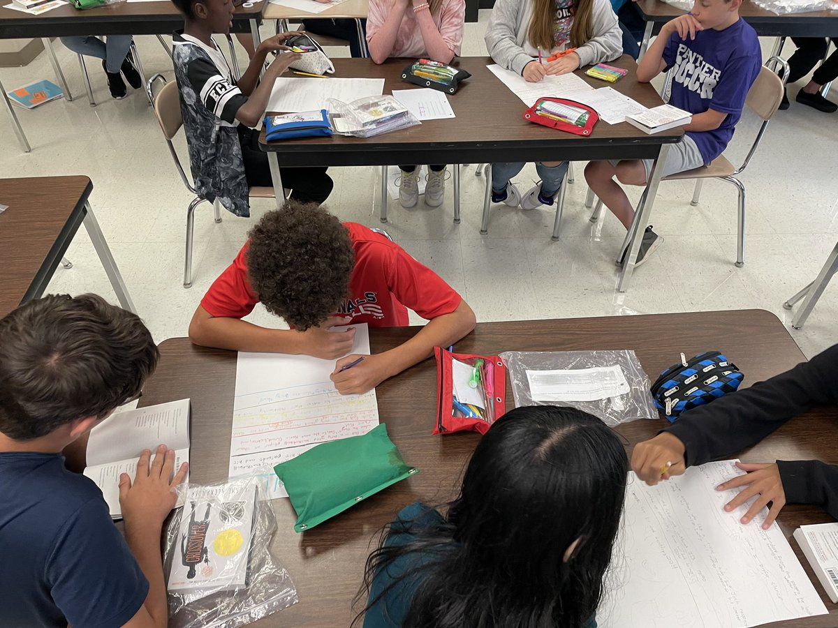 8thPwms's tweet photo. These amazing students are updating their Team Bell basketball cards. Great collaboration and use of text analysis of characterization! @WitWisdomELA @8thPwms https://t.co/Hvpa9sDThD