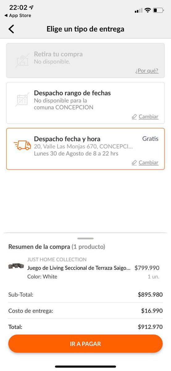 farfie's tweet photo. @FalabellaAyuda He intentado comprar este living de terraza, pero al proceder al pago el precio aumenta en el sub total. Necesito hacer la compra y que se respeto el precio publicado. @SERNAC 
Adjunto pantallazo del proceso de compra. https://t.co/mNxt9zSGjk