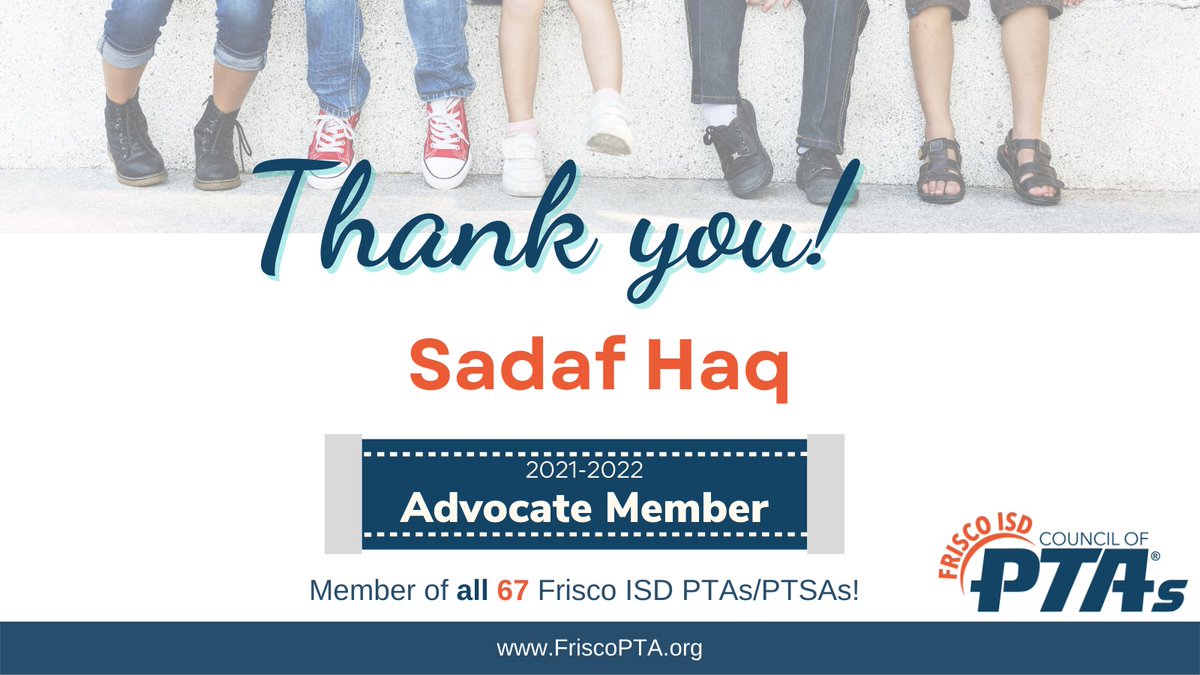 FriscoPTA's tweet photo. Today we welcome Sadaf Haq, our newest Advocate Member of all 67 Frisco PTAs/PTSAs! Thank you for your continued commitment to the Frisco ISD CommYOUnity! #FriscoPTA #backthefuture #anyonecanpta https://t.co/5PRi1Il7Le