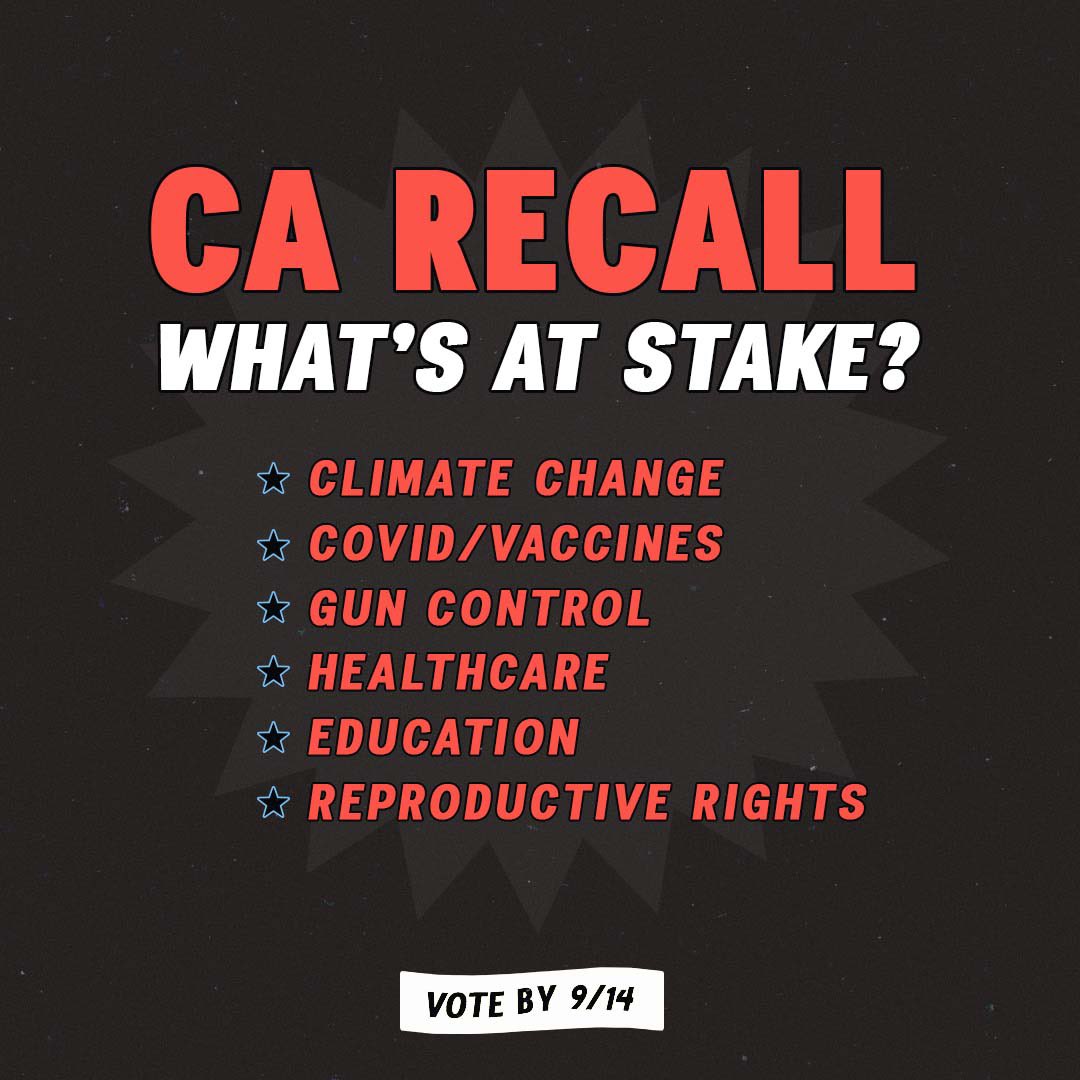 ❗️🚨 MSG FROM YOUR CALI GURL 🚨❗️
Don’t roll back the progress our great state has made on COVID, climate change, gun safety & healthcare
✅ Check 📬 for your ballot
✅ Vote #NoOnRecall
✅ Drop your ballot in the nearest mailbox, ballot drop box, or early voting location by 9/14 