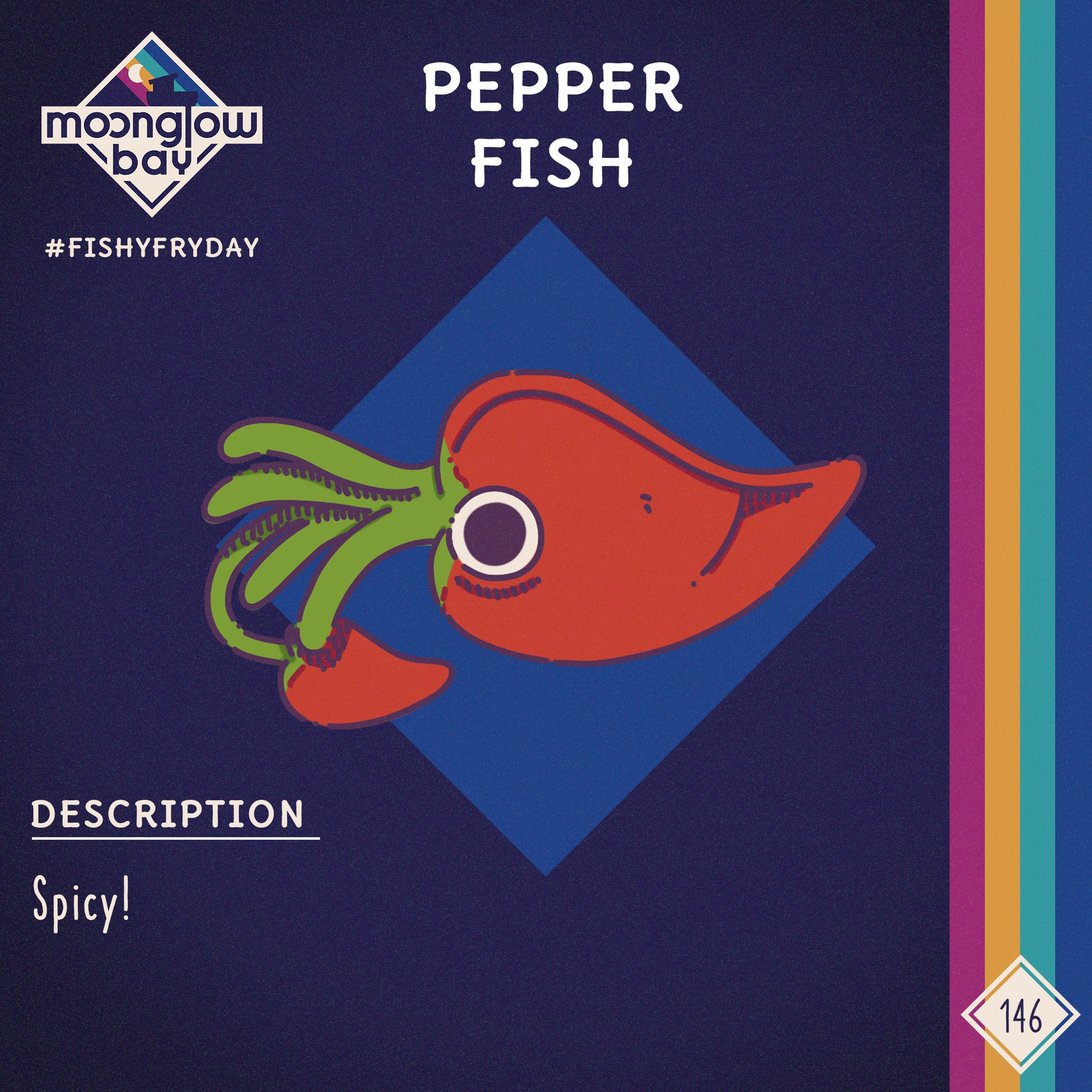 ide view of a red Chilli Pepper that looks oddly similar to a squid with its roots and a mini pepper protruding from it. It has one giant eye staring back at us