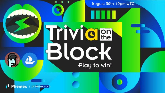 PhemexR's tweet photo. OpenSea и лучшие коллекции NFT! Проверьте знания к предстоящей #triviaontheblock ⏱
20 лучших победителей получат большие призы!
10 ✅ = торг бонус в размере $10 + счастливые победители розыгрыша! 🤑 Присоединяйтесь 8/30 в 15:00 по МСК
https://t.co/yOZhiGtUc0!
#Opensea #NFT https://t.co/8hMA21CXk4