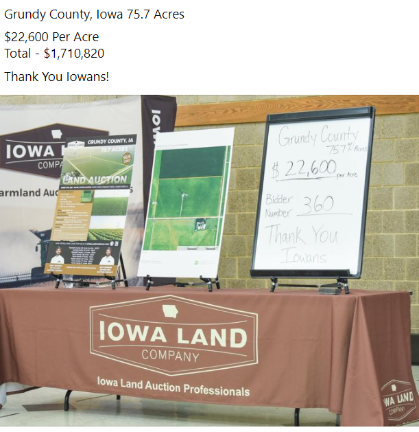 theLandTalker's tweet image. SHOW ME THE $$$$$!!!!!!  I think we may have a new price record in Iowa.  Congratulation to Iowa Land Company, Cody Skinner &amp;amp; Nick Skinner.