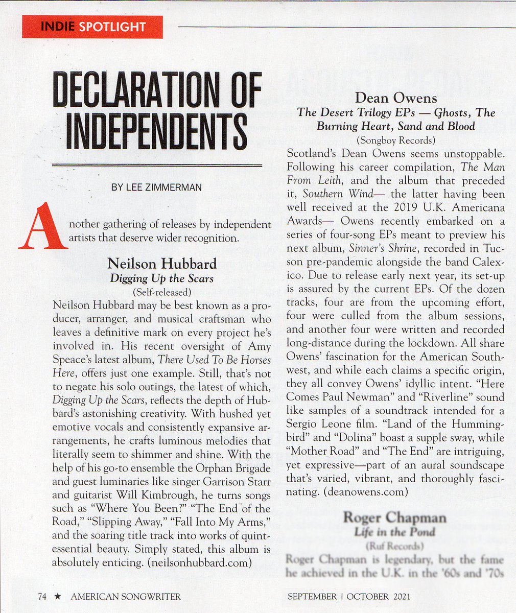 Great to see TWO of our team's solo releases getting side by side brilliant reviews in @AmerSongwriter. Do check em out - Neilson Hubbard (@MrLemonsStudio)'s Digging Up The Scars and @deanowens1's The Desert Trilogy, which sees him back in the #desert, with members of #Calexico