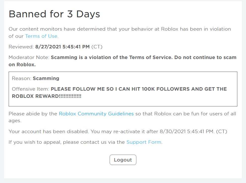 2022 sucks, Banned From Roblox