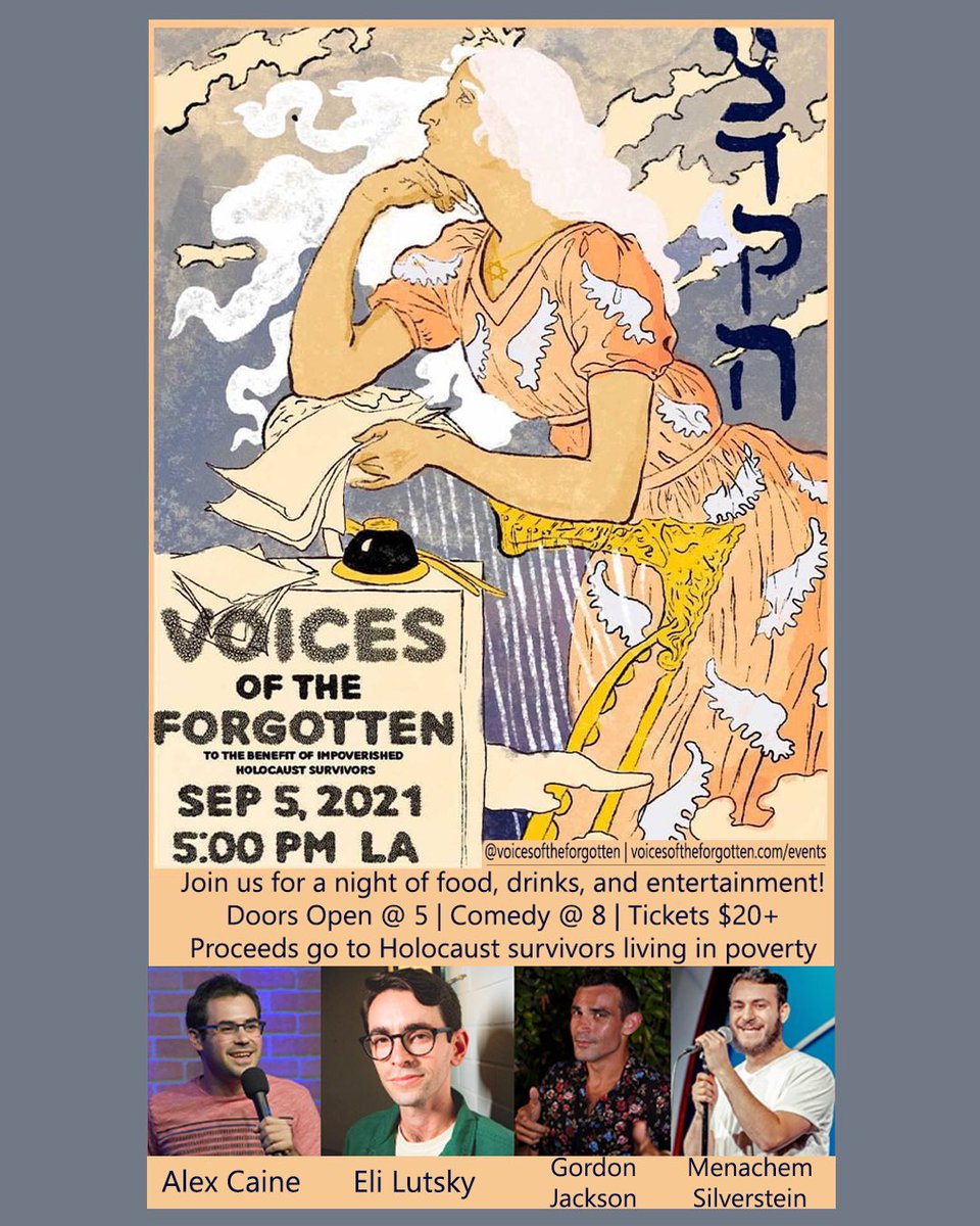 voicesforgot's tweet photo. Come join us September 5th at Thymele Arts for food, drinks, and entertainment! We got some AMAZING comics lined up for you!
🚪  Doors open @ 5
🎤  Comedy starts @ 8
🎟 Tickets are $20+
🖤 Proceeds go to Holocaust survivors living in poverty!

https://t.co/5vBv209XBl https://t.co/SVBATgFOBm