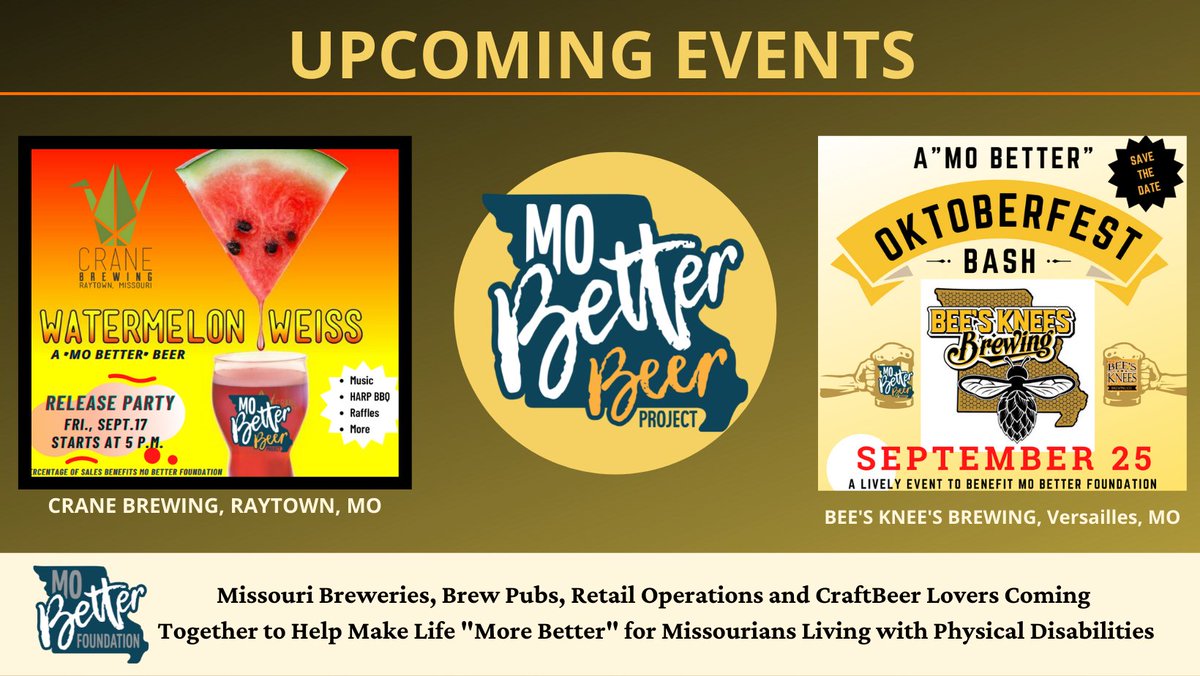Family/friends in the KC or Lake of the Ozarks area?Please tag them. We’d LOVE to see them at these upcoming events. Both Crane &amp; Bee's Knees are actively involved with many nonprofits and individual causes throughout the year. Honored to have them a part of the <a href="/MOBetterBeerPr1/">MO Better Beer Project</a>
