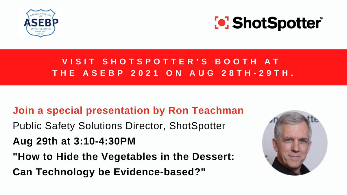 soundthinking_'s tweet photo. Join a special presentation by @RonTeachman and 
@EBpolicing at the 5th annual ASEBP conference on Sunday. #ASEBP21 #EvidenceBased #Policing https://t.co/GZkMs9na4R