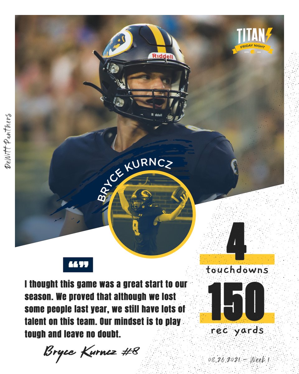 Junior DeWitt Wide Receiver Bryce Kurncz played Lights-Out / Under The Lights at the Big House on Thursday night, making a 2nd Home in the Endzone with 4 TD Grabs for the Panthers.