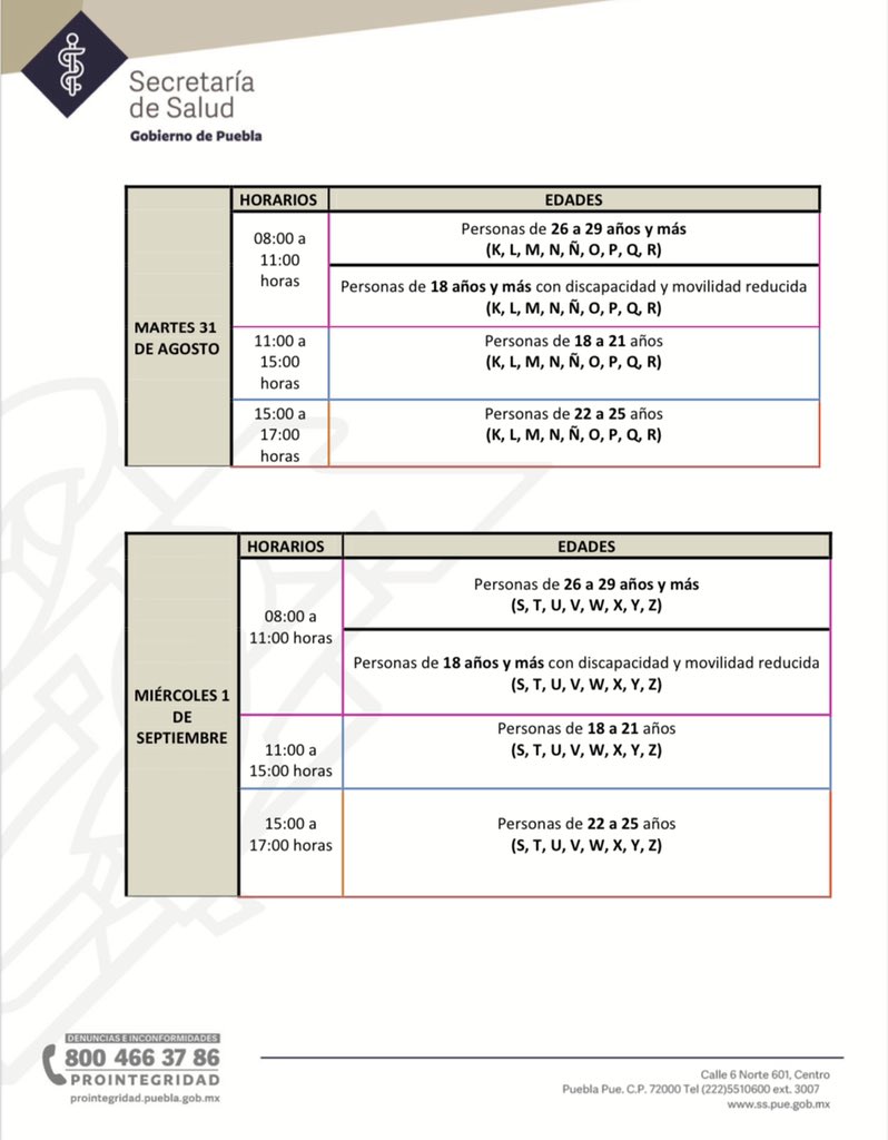 JCarlos_Valerio's tweet photo. #ATENCIÓN || Del 30 de agosto al 1 de septiembre, comenzará la #JornadaDeVacunación para personas de 18 años y más, así como rezagados de otras edades y mujeres embarazadas en 37 municipios de alta marginación en el estado de #Puebla (1/2) https://t.co/JRnx94pQp8