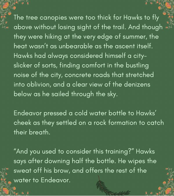 KagayaDaydreams's tweet photo. EnHo Mini Fic | SFW
Day 1 | Prompt: Hiking ๐ฒ๐ผ๐ฅพ๐
#EndHawksPoolParty #endhawks https://t.co/WXqZfXhWPO