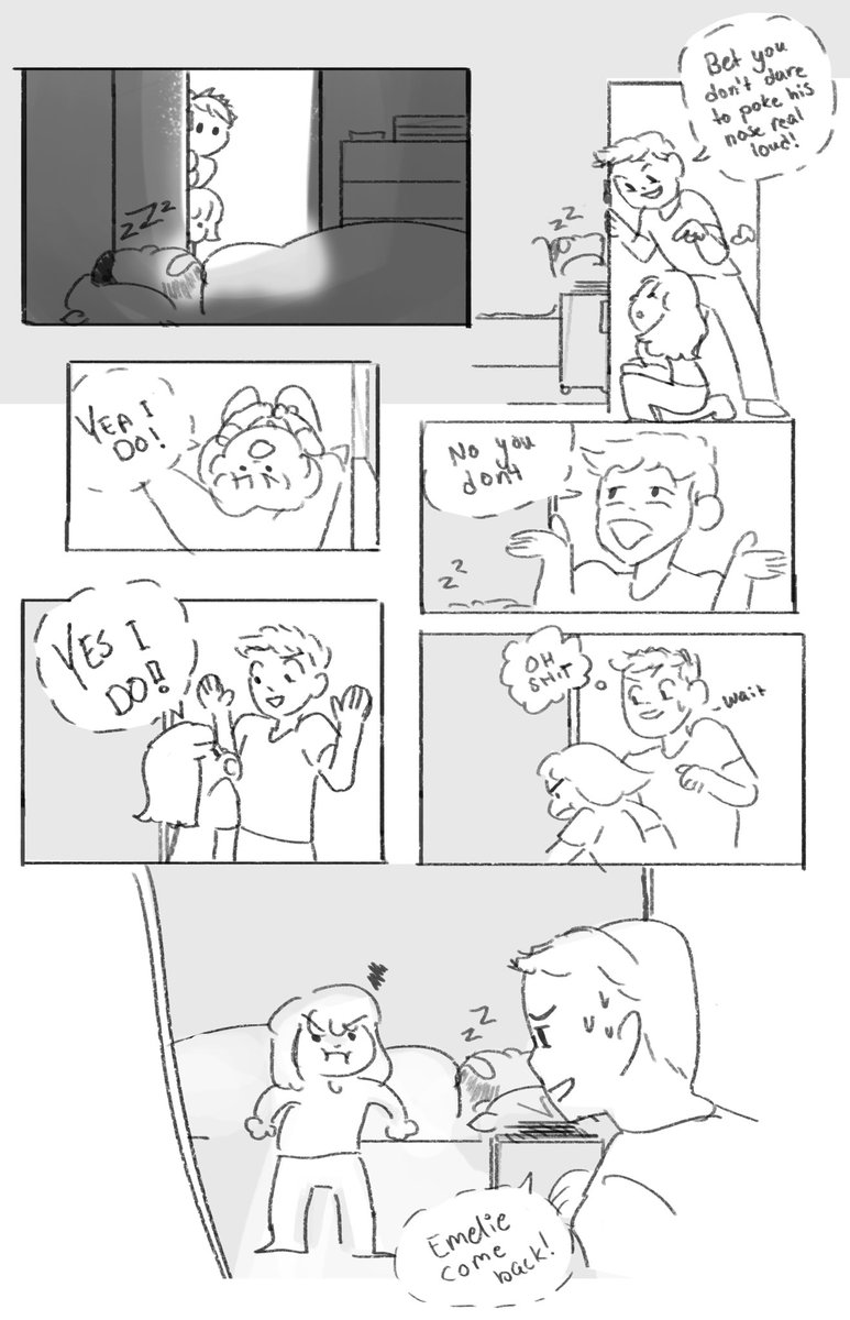 TheMellwis's tweet photo. Tried to make a small comic for my big bro who’s turning 30 in a few days. It’s a comic about when he dared me to poke my dads nose while he was a sleep. Little to say he totally OVER REACTED 😤 https://t.co/pk20h8Xfbr