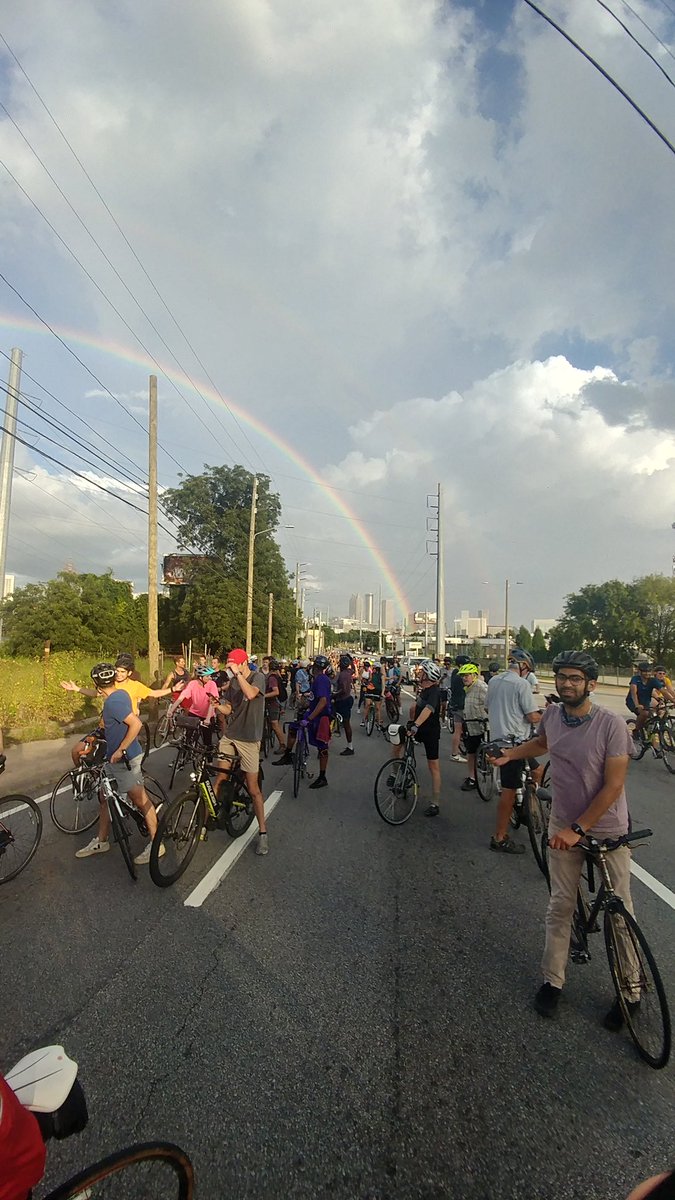 Group ride is officially #blessed this week. #CriticalMass #ATL #cycling #groupride #rainbow