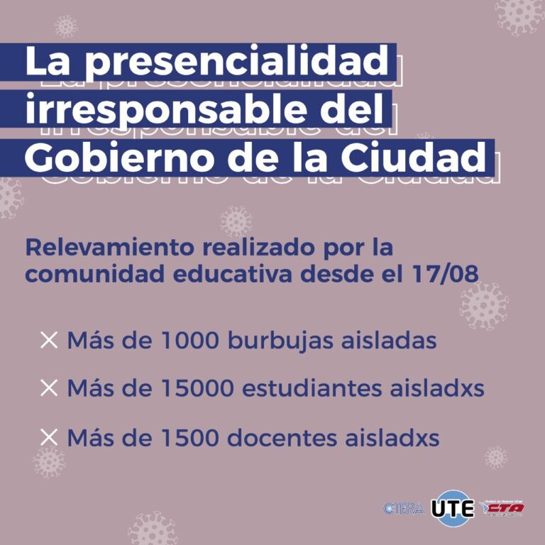 Ya fueron aislados más de 15 mil estudiantes porteños a sólo 5 días de comenzada la presencialidad irresponsable de Larreta (que se la pasa haciendo campaña en la Provincia de Bs As) ute.org.ar/mas-de-15-mil-…