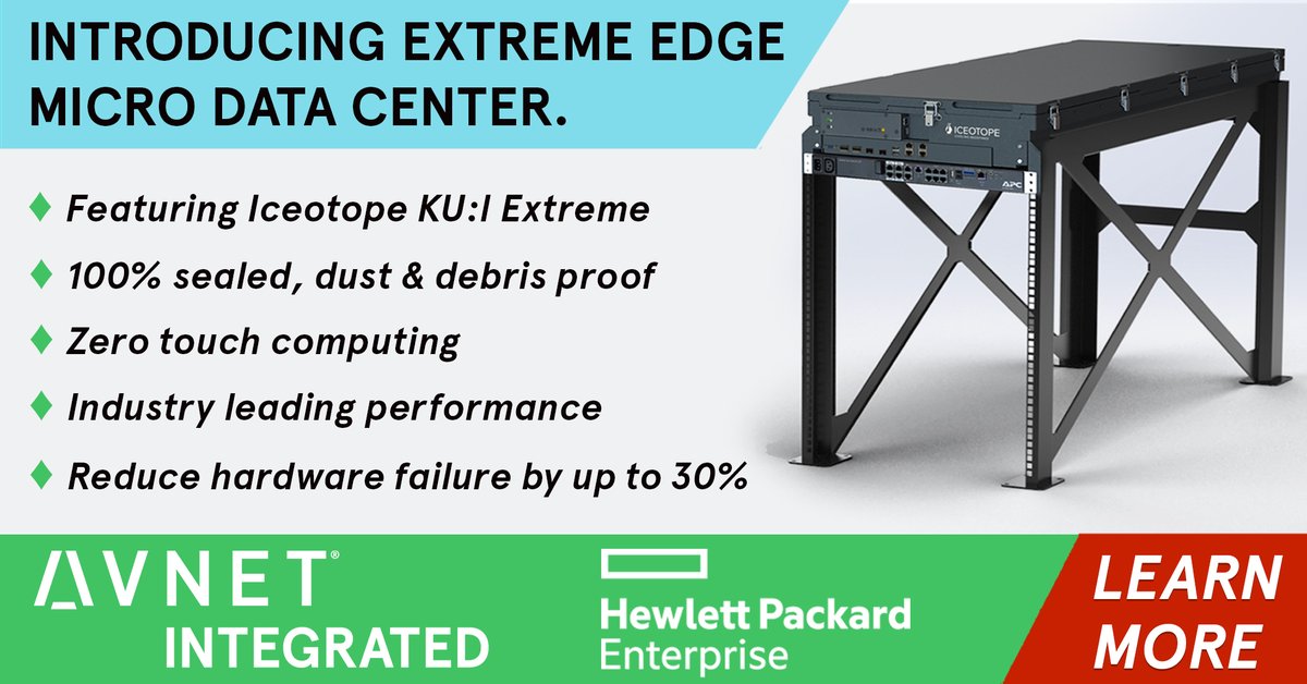 AvnetIntegrated's tweet photo. Avnet partners with @HPE and @Iceotope in the manufacturing of super-efficient Micro Data Center liquid cooling solution for deploying & supporting real-time applications in #ExtremeEdge locations. Read more: https://t.co/bBzmHCaldF
#ITServers #RemoteOperations #Telecom https://t.co/CVSacqoA6s
