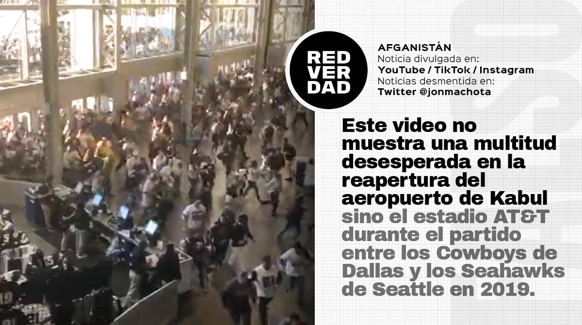 Una grabación muestra  supuestamente el ingreso de una multitud al aeropuerto de Kabul ha sido compartida más de 10.000 veces en redes sociales.
 
Es falso. El video corresponde a la entrada de fanáticos a un estadio en Estados Unidos en 2019.

👀factual.afp.com/http%253A%252F…