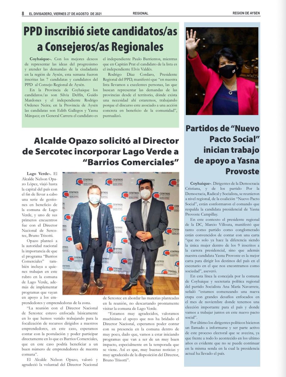 ppdaysen's tweet photo. Como Partido Por la Democracia, nos sentimos muy contentos por nuestr@s siete candidat@s, quienes nos representarán en el Consejo Regional por las cuatro provincias de la Región de Aysén, cumpliendo además de manera interna con cuota de género ✅👏🏻🗳 https://t.co/C08R9ukutz