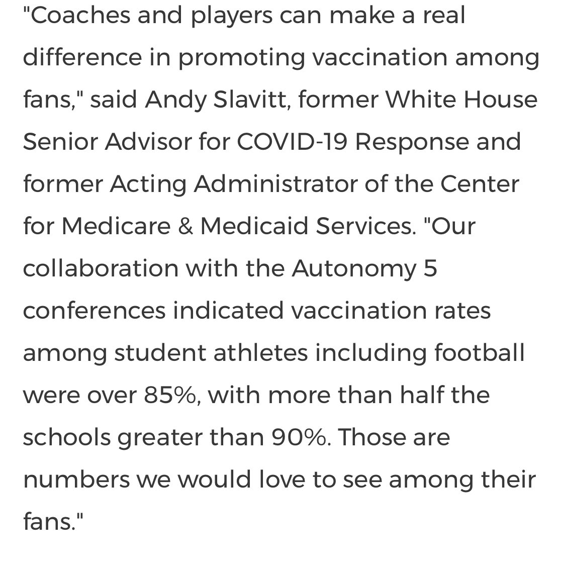 NEW: Along with 35 other bipartisan leaders, and with the 5 college sports divisions, we are announcing #COVIDSafeZones on College Game Days.

We have achieved 85% vaccination among college athletes. Time for others to follow.

Full letter here: covidcollaborative.us/covidsafezones…