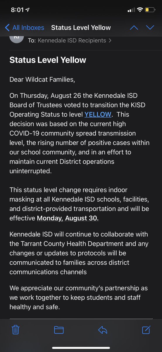 Michael Strange KennedaleISD Trustee (@forkennedale) on Twitter photo To my <a href="/KennedaleISD/">Kennedale ISD</a> trustees, THANK YOU for listening to your stakeholders last night and making the masks mandatory again.
Masks are no fun but with the current trend it’s better than having to go back virtual.
#KeepListening To my <a href="/KennedaleISD/">Kennedale ISD</a> trustees, THANK YOU for listening to your stakeholders last night and making the masks mandatory again.
Masks are no fun but with the current trend it’s better than having to go back virtual.
#KeepListening