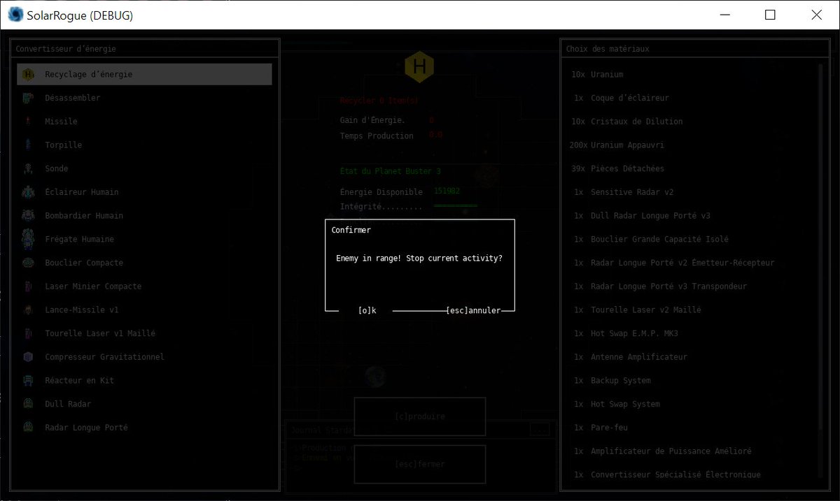 Ombarus1's tweet photo. Interrupting crafting when you're attacked. It's been the #1 #YASD in Solar Rogue for a while now. This will hopefully make it into v1.0! #screenshotsaturday #indiedev #roguelike https://t.co/X9saMlBYTw