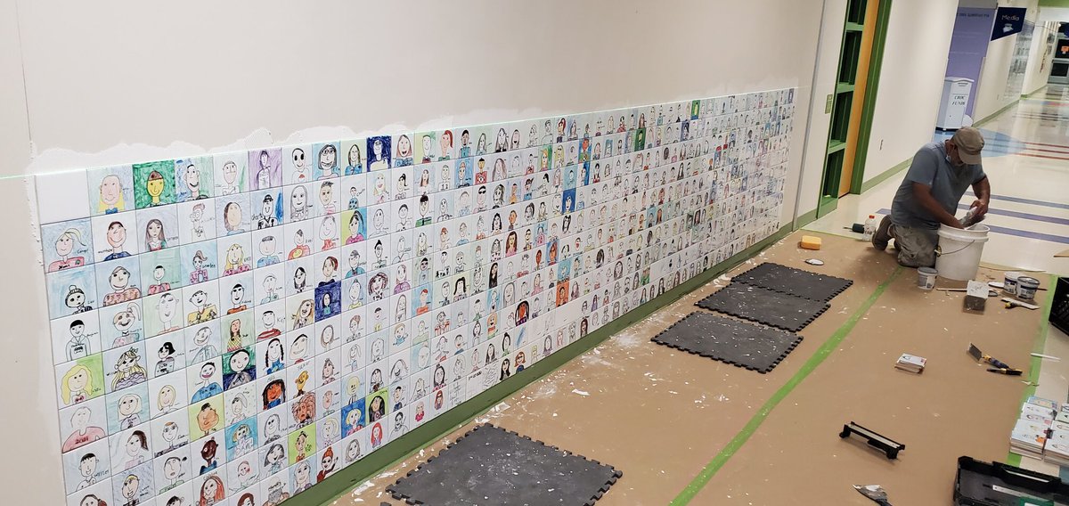Tile wall is going up!!! 💙💚<a href="/SycamoreCreekES/">Sycamore Creek ES</a> <a href="/SycamorePTA/">Sycamore Elementary </a>