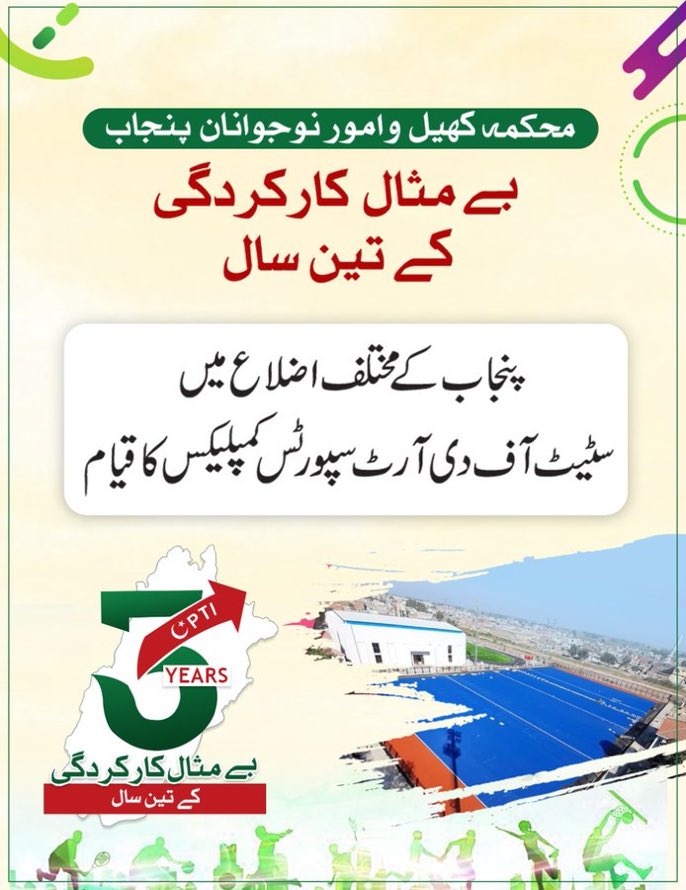 بزدار کی بے مثال کارکردگی تین سالوں میں پنجاب کے مختلف اضلاع میں جدید ترین اسپورٹس کمپلیکس قائم۔
#بزدار_حکومت_کے_شاندار_تین_سال