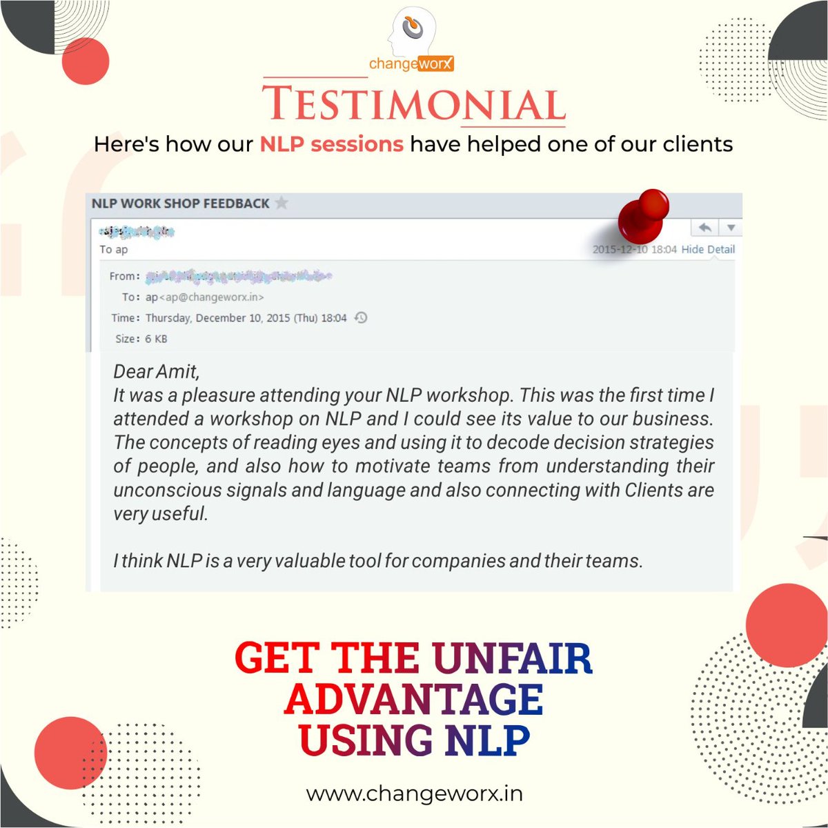 NLP_Changeworx's tweet image. Get The Unfair Advantage Using NLP

&quot;Wondering if NLP really helps? 
Here&apos;s one of our client&apos;s feedback after we helped in resolving their issue 
through NLP. 
 #nlpcommunity #nlpcommunication #nlpcoachi̇ng #learning #learningeveryday #healthyliving #testimony #reviews