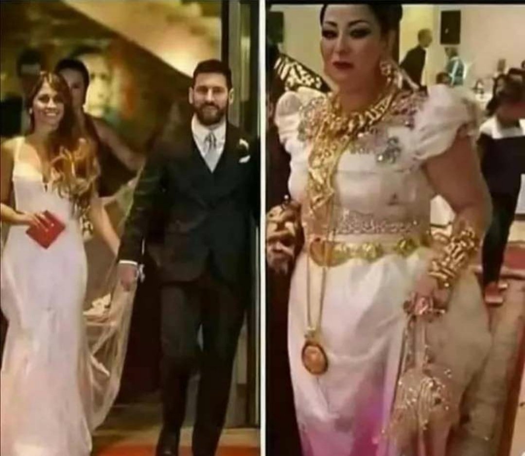 زوجة ميسي لا ذهب ولا شي بس خاتم الخطوبة... 
واحنا تقول طالعه من معبد امون 
كليوا ذهب ومعبسه
ههههههههههههههههههههههه