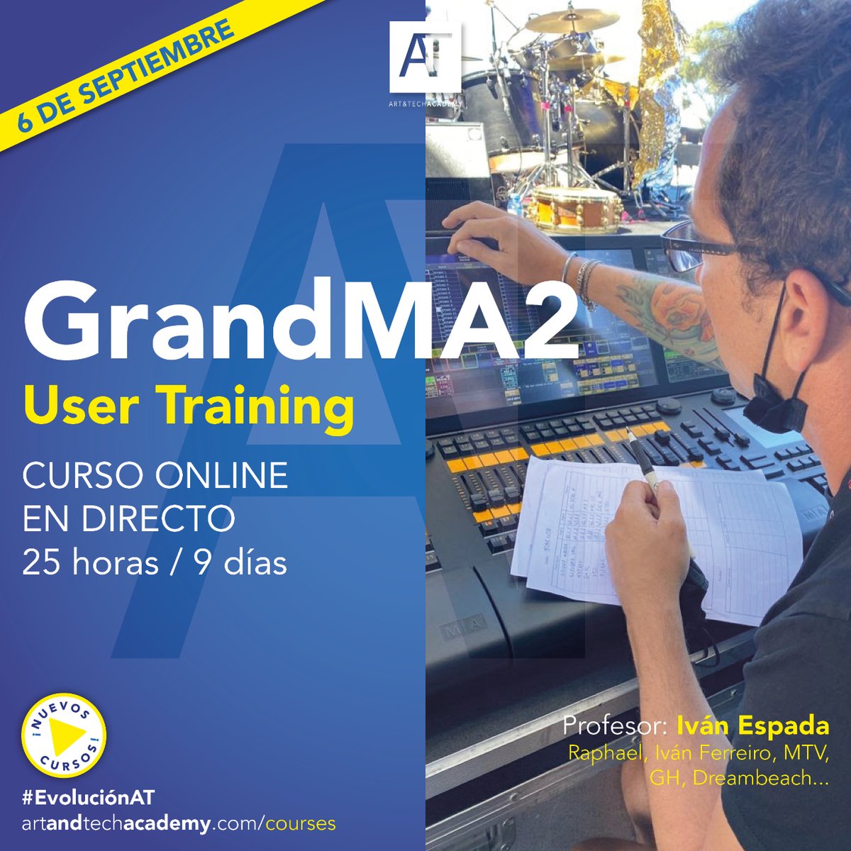 ArtTechAcademy's tweet photo. ¿Quieres aprender con uno de los mejores iluminadores del mundo? Curso Online en Directo de GrandMA2 User Training con @ivan_espada. 25 hrs/12Plazas. Aprende flujos de trabajo más rápidos y eficientes.
https://t.co/8wDUk7Qo9f https://t.co/gp5Hm4rcaA