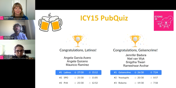 The highlight of the conference was THIS! Winners of the PubQuiz: Kudos Lab32 <a href="/RamAvchar/">Ram avchar, Ph.D.</a> <a href="/abhi4fungi/">Abhishek Baghela </a>  and our teammates from Germany! 😎🙌🍻 #geisencrime #yeastquiz Congratulations to team Latinos too! <a href="/mauricior112/">Mauricio Ramírez</a> 😀