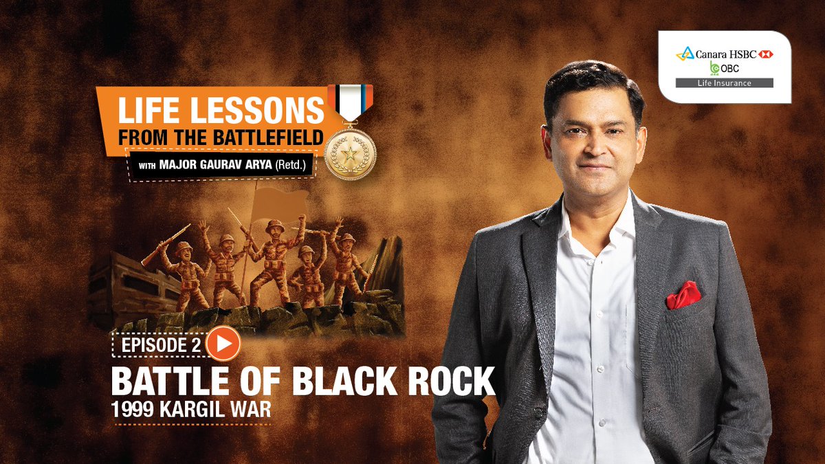 CanaraHSBCLI's tweet photo. At a height of 16,000 ft Capt. Kenguruse kicked off his boots &amp; climbed up the freezing cliff with his bare feet. Join @majorgauravarya (Retd.) in the 2nd episode of Life Lessons from the Battlefield to find out what happened next - https://t.co/K3172nnEf7

#DependOnInsurance https://t.co/BHOnlybX1q