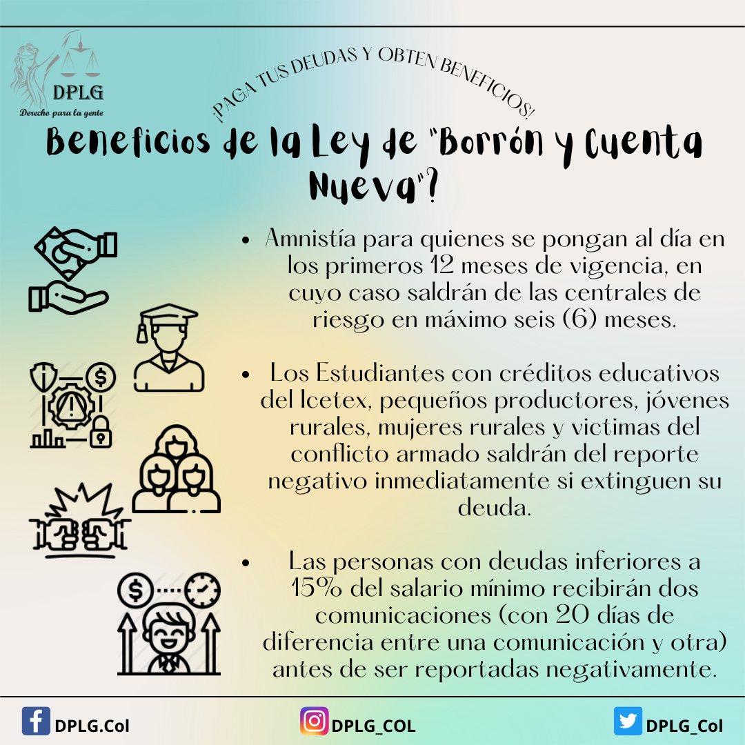 DPLG_Col's tweet photo. Sabemos que la ley de de "borrón y cuenta nueva" te genera muchas preguntas, por esto nosotros informamos sobre ella 💳💵

Si tienes dudas o preguntas frente a la misma no olvides, que para nosotros es un placer atenderlas

#ley #BorronYCuentaNueva #credito #datacredito #deuda https://t.co/NFuRySZPxd