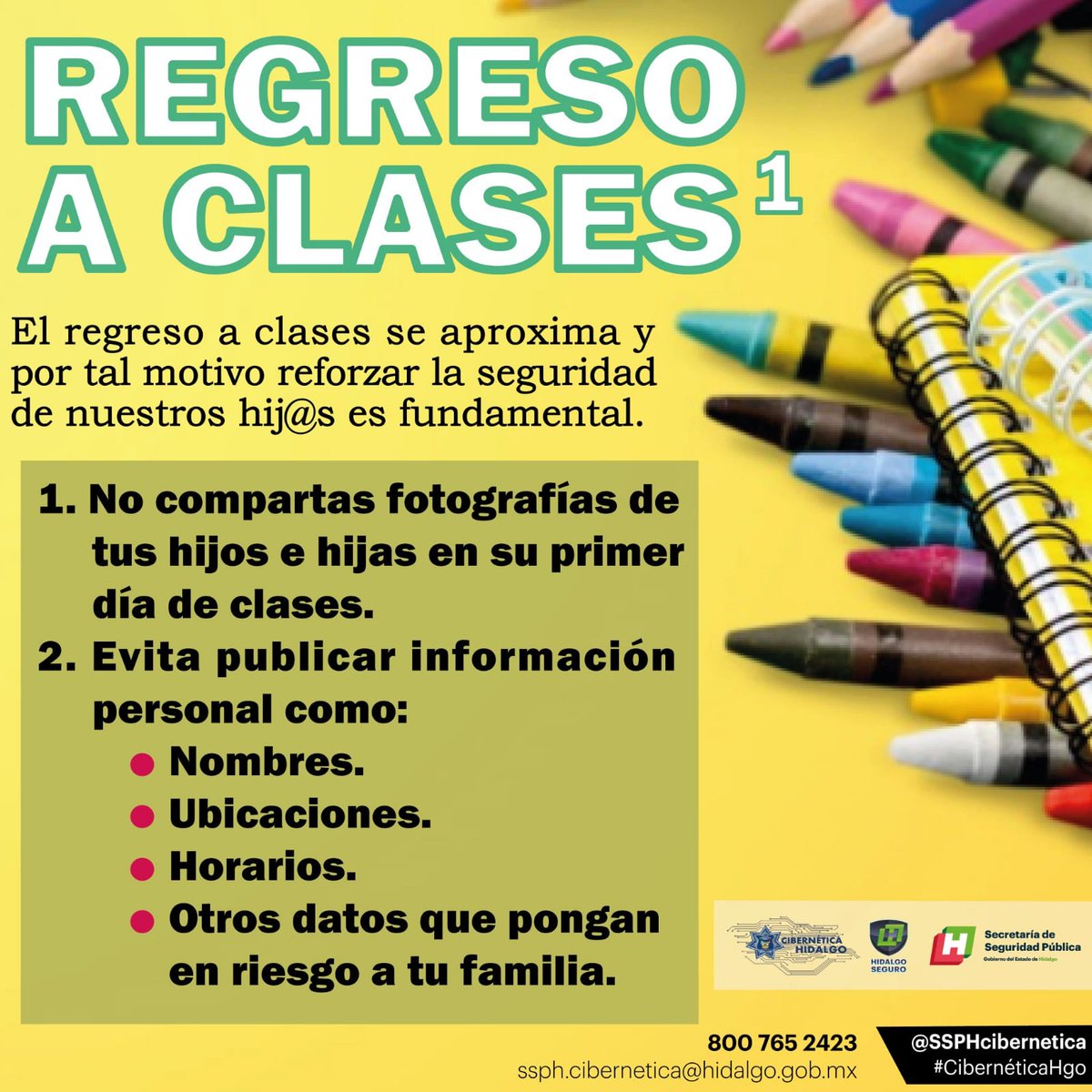 SSP_Hidalgo's tweet photo. El regreso a clases está a la vuelta de la esquina y por tal motivo te brindamos algunas recomendaciones que debes tener en cuenta para proteger la identidad en línea de tus hij@s.

#CibernéticaHgo
#HidalgoSeguro https://t.co/9sBztfm1Nw