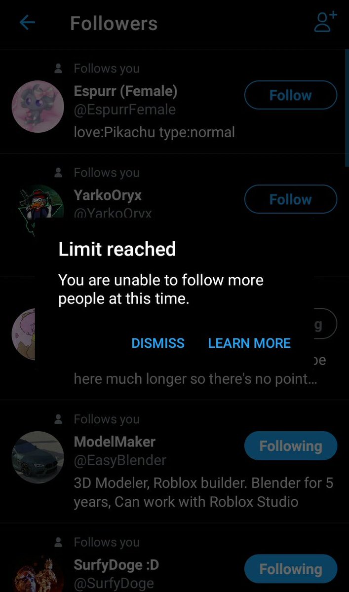 Looks like I can't follow anyone for now sorry