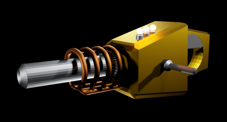 HardwiredAZ's tweet photo. Coil Cannon MkII (WIP), Designed by 
@Brodywoe
  #lowpoly #IndieGameDev #gamedev #3dmodeling #Blender3d #GODOT https://t.co/rDTfUZfBSA