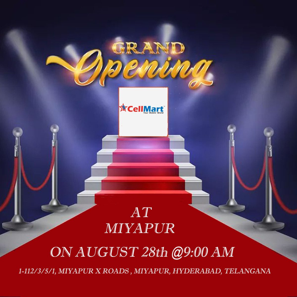 CellmartE's tweet photo. We are delighted to announce the grand opening of our another new store at Miyapur on 28th August.
You are heartly invited on this occasion so that we can serve you more. https://t.co/rHGEPMT78q